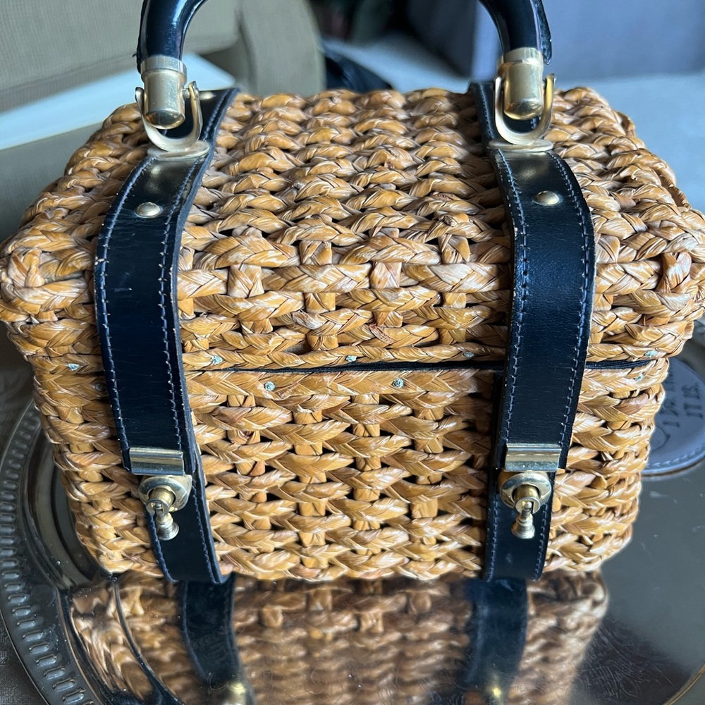 Woven Tano of Madrid Vintage Straw Box Bag with Black Accents